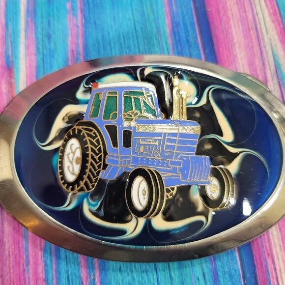 🔷️Ford Tractor on Blue Epoxy Belt Buckle - Picture 3 of 6